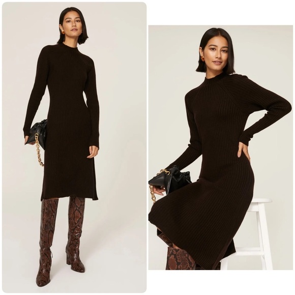 New! Thakoon Mock Neck Cozy-Knit Brown Sweater Dress 🤎 Small - Picture 1 of 6
